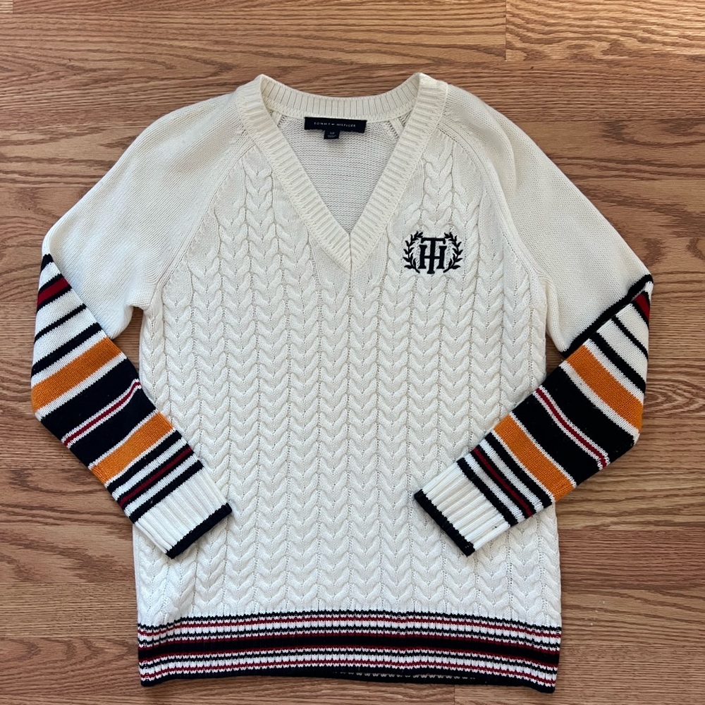 Tommy Hilfiger Women’s Small Knit Striped V-Neck Sweater